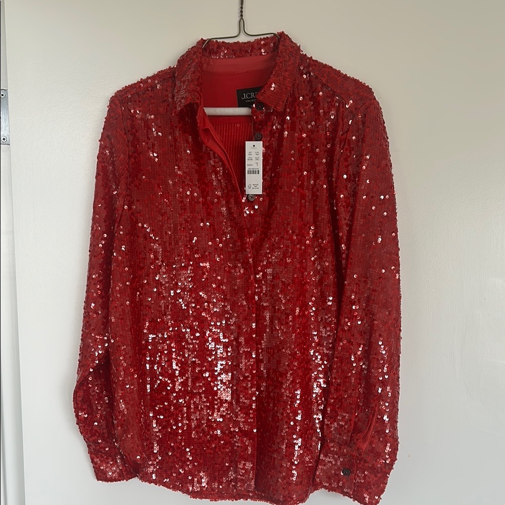 J. Crew Women's Red Sequin Top